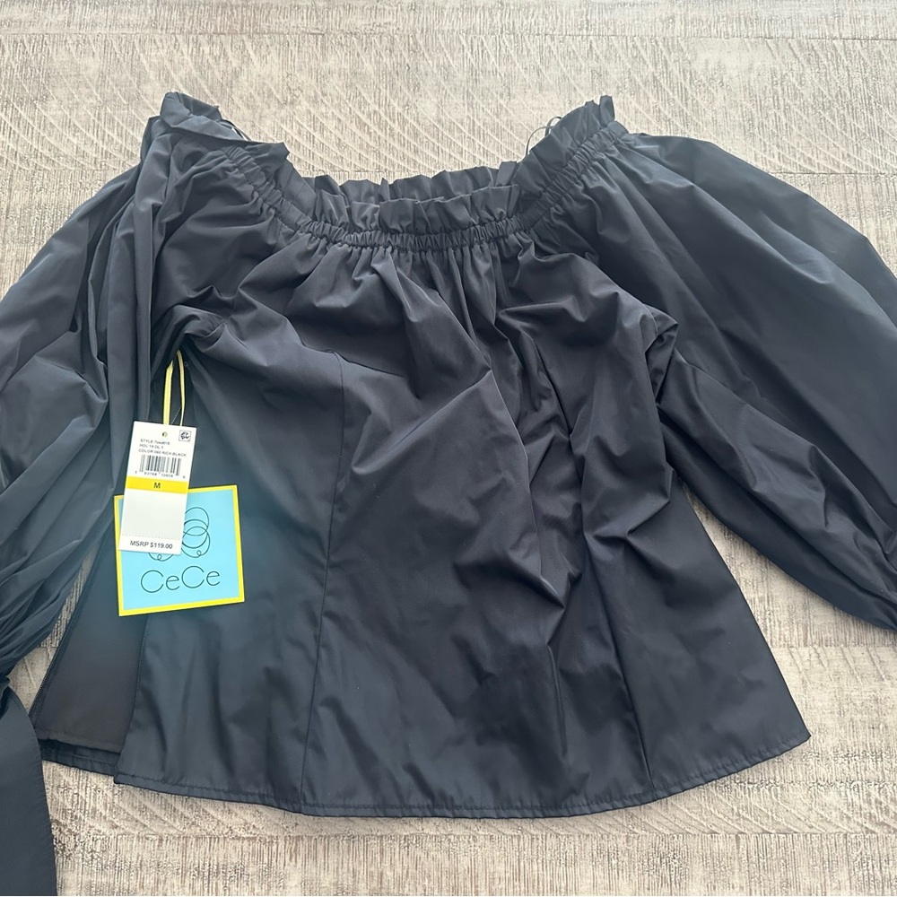 CeCe Elegant Black Gathered Blouse